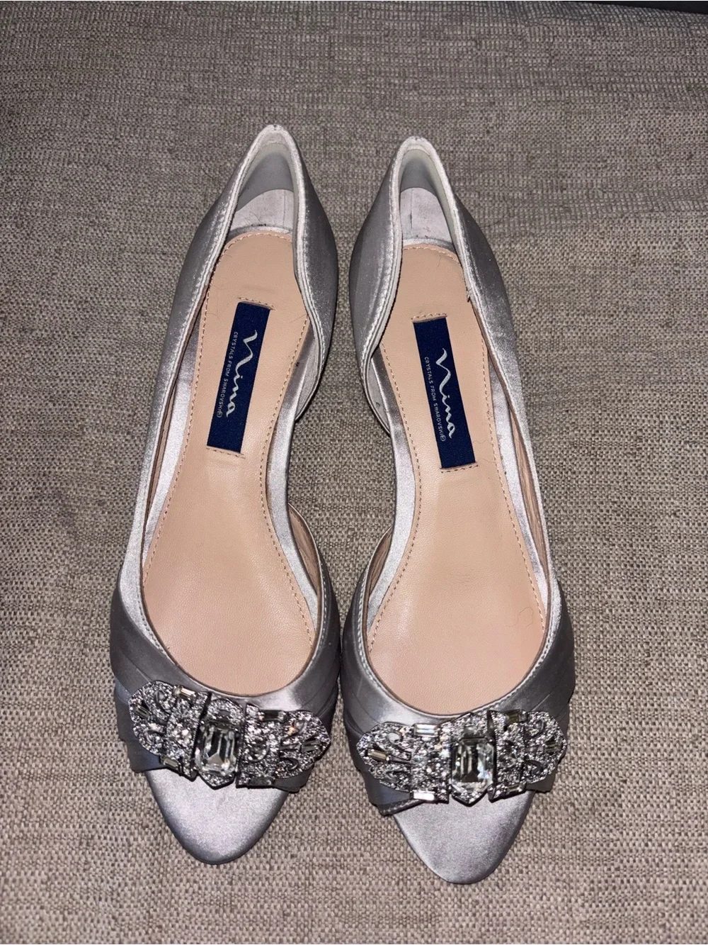 Nina Silver Crystal-Buckle Pointed D'Orsay Flats